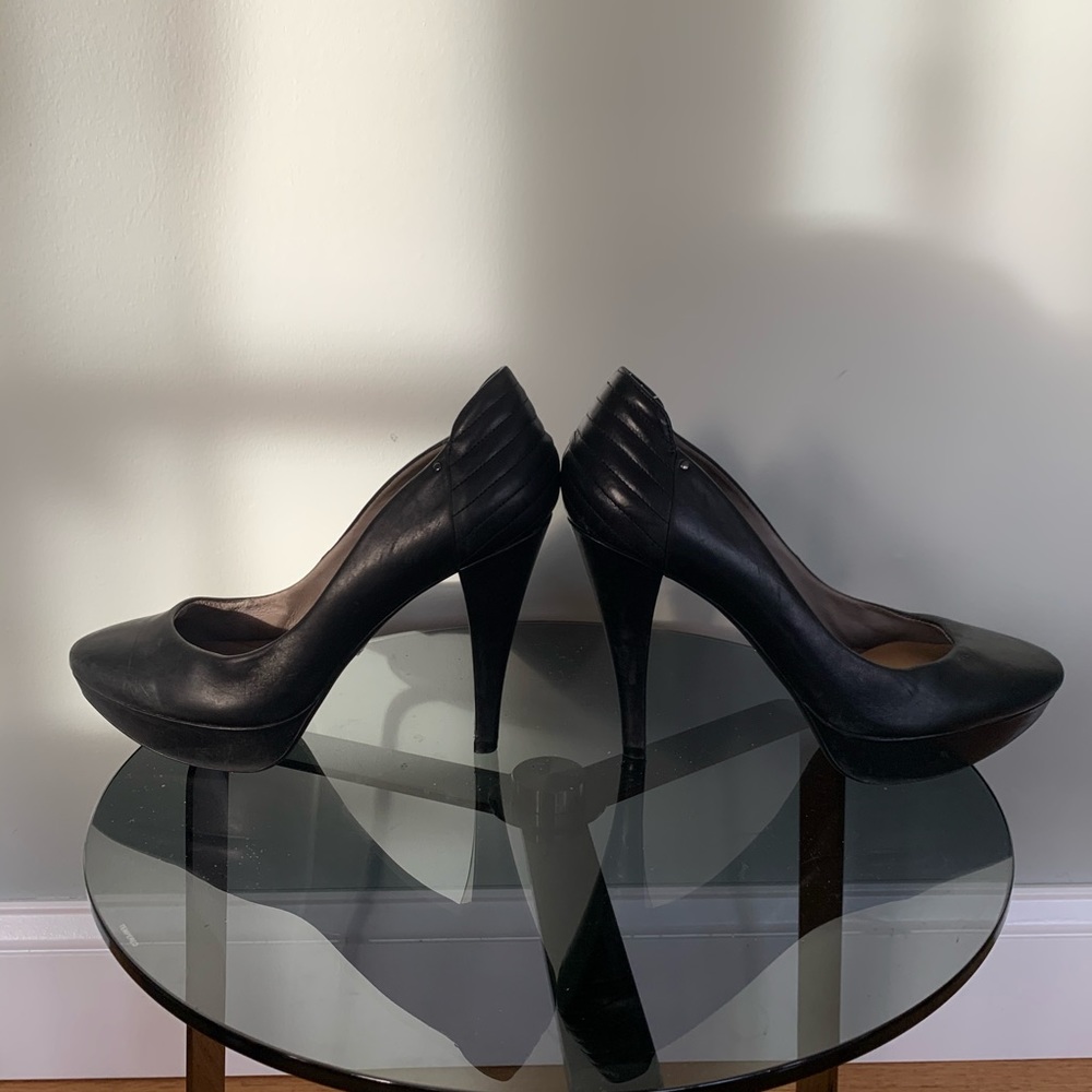 Black Leather High Heel Platform Shoes Gem
